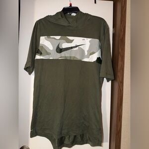Nike Olive Green Short Sleeve Hooded Tee with Camo Swoosh